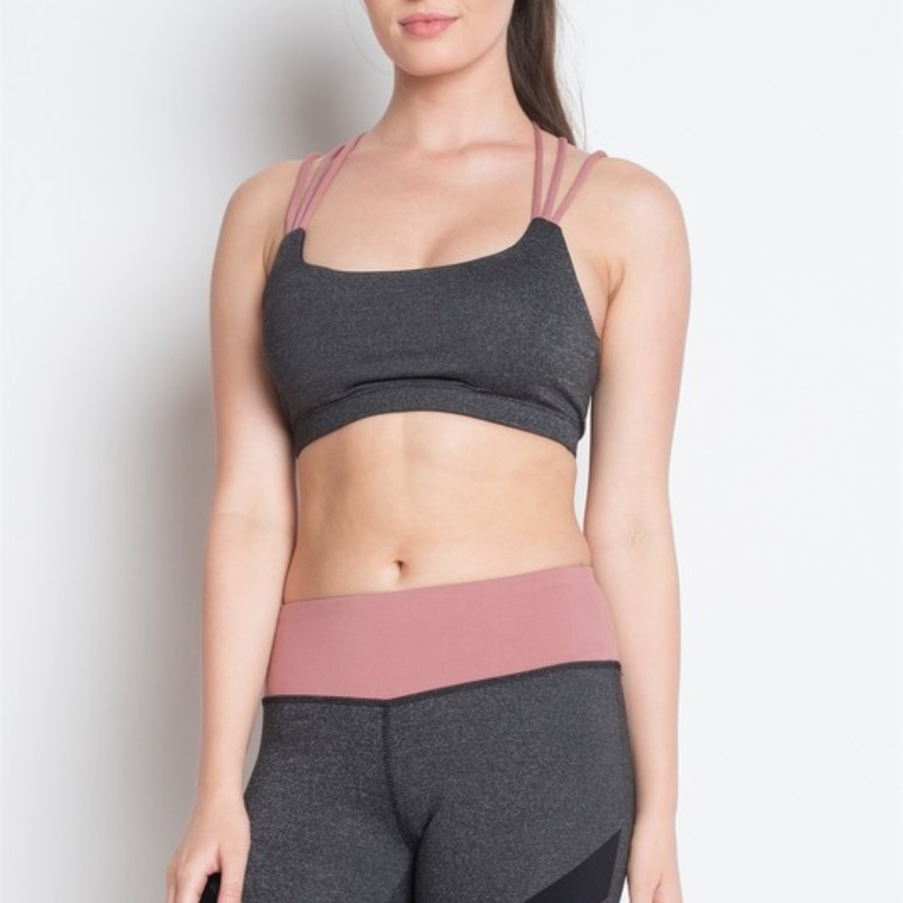 3 for $30! Strappy Pink & Grey Sports Bra - Picture 2 of 4